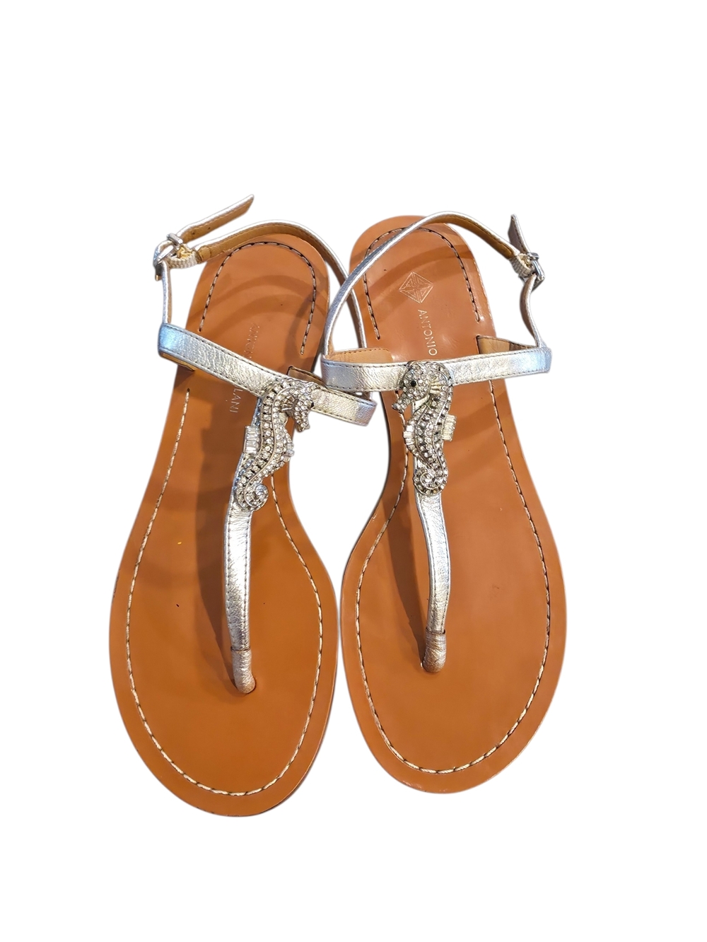 Antonio Melani Silver Seahorse Rhinestone Sandals Size 7–7.5 Approx